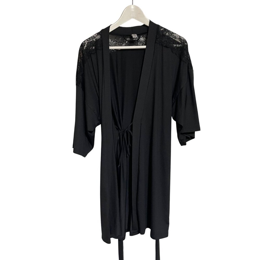 Elegant Black Lace Trim Kimono Robe S/M By ND Intimates C-6-110-0
